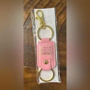 Pink Teacher Keychain with Gold Accents